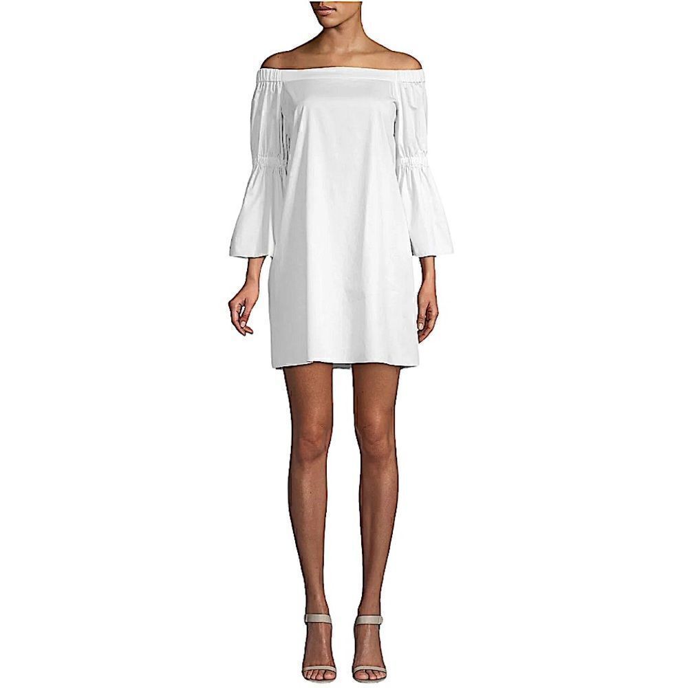 TIBI White Satin Poplin Off the Shoulder Dress